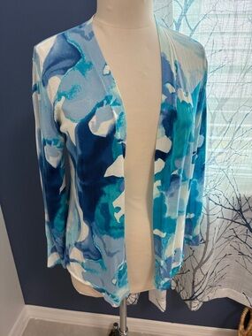 Chico’s Blue Abstract Open-Front Women's Cardigan Sweater